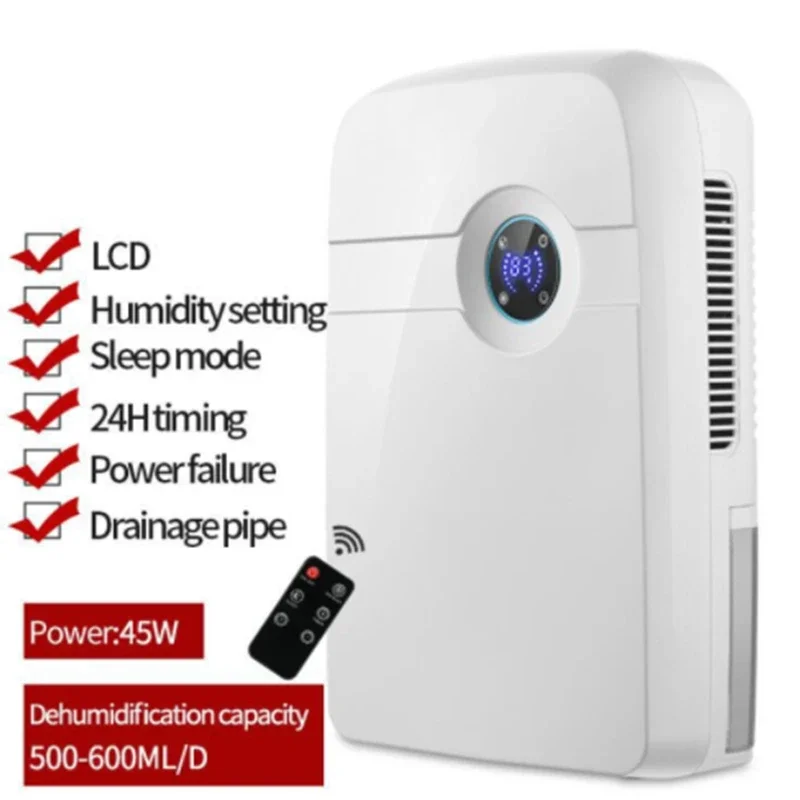 

2500ML Electric Dehumidifier Air Dryer Purifier Remote Control Multifucntion Home Mute LED Screen Double Drainage System 45W