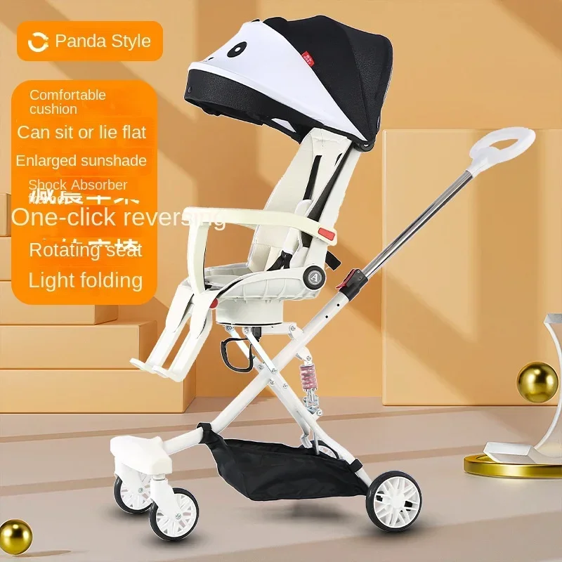 High Landscape Baby Stroller Lightweight Folding Travel Stroller Newborn Baby Two-way Swivel Seat Four Wheels Can Sit Stroller