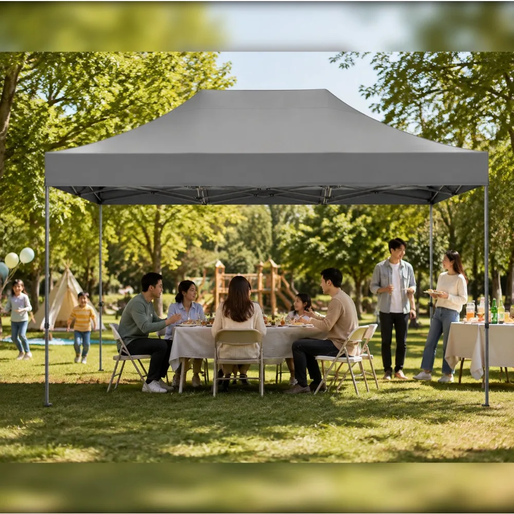10x15 Pop Up Canopy Tent with Sidewalls, Outdoor Event Shelter, UPF 50+ Waterproof, Gray