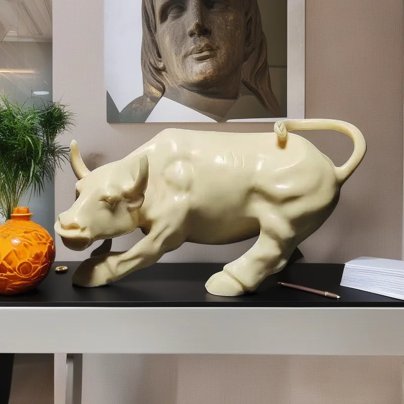 African Muscle Buffalo Statue animal Bull Sculpture Hand carving Modern  Home room office Animal Decor Statue