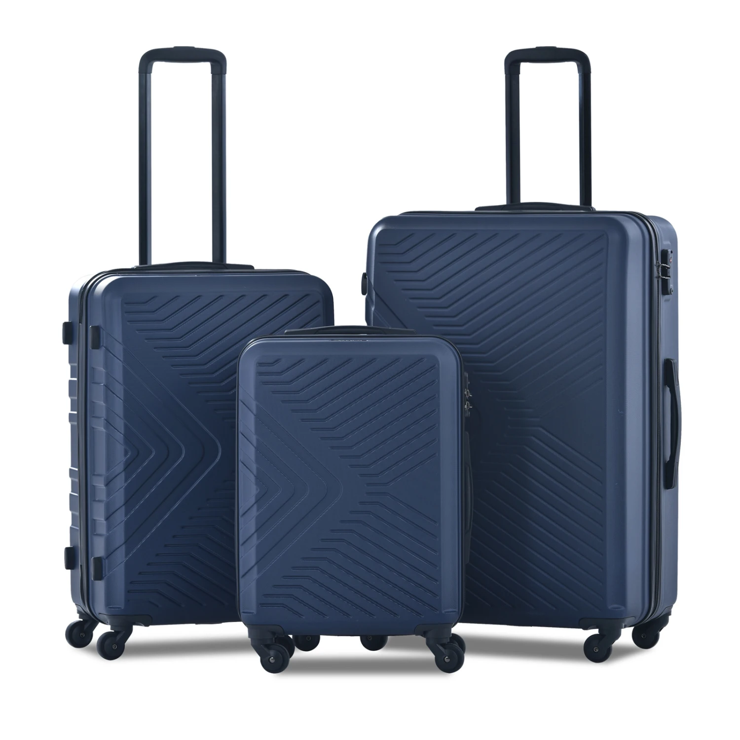 

3 Piece Luggage Sets ABS Lightweight Suitcase with Two Hooks, Spinner Wheels, TSA Lock, (20/24/28) Navy