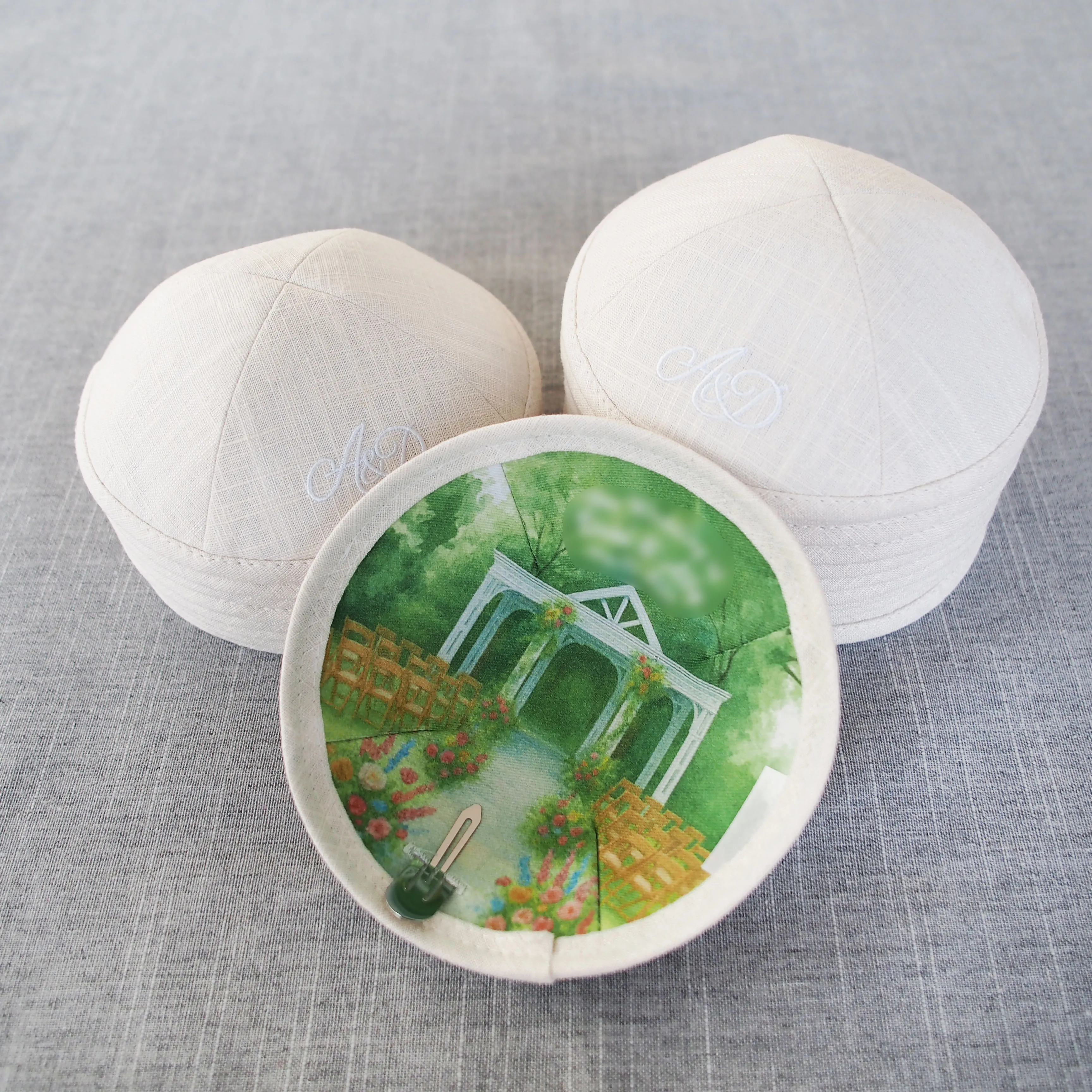 Custom Jewish Yarmulke Wedding Kippot - alternate angle