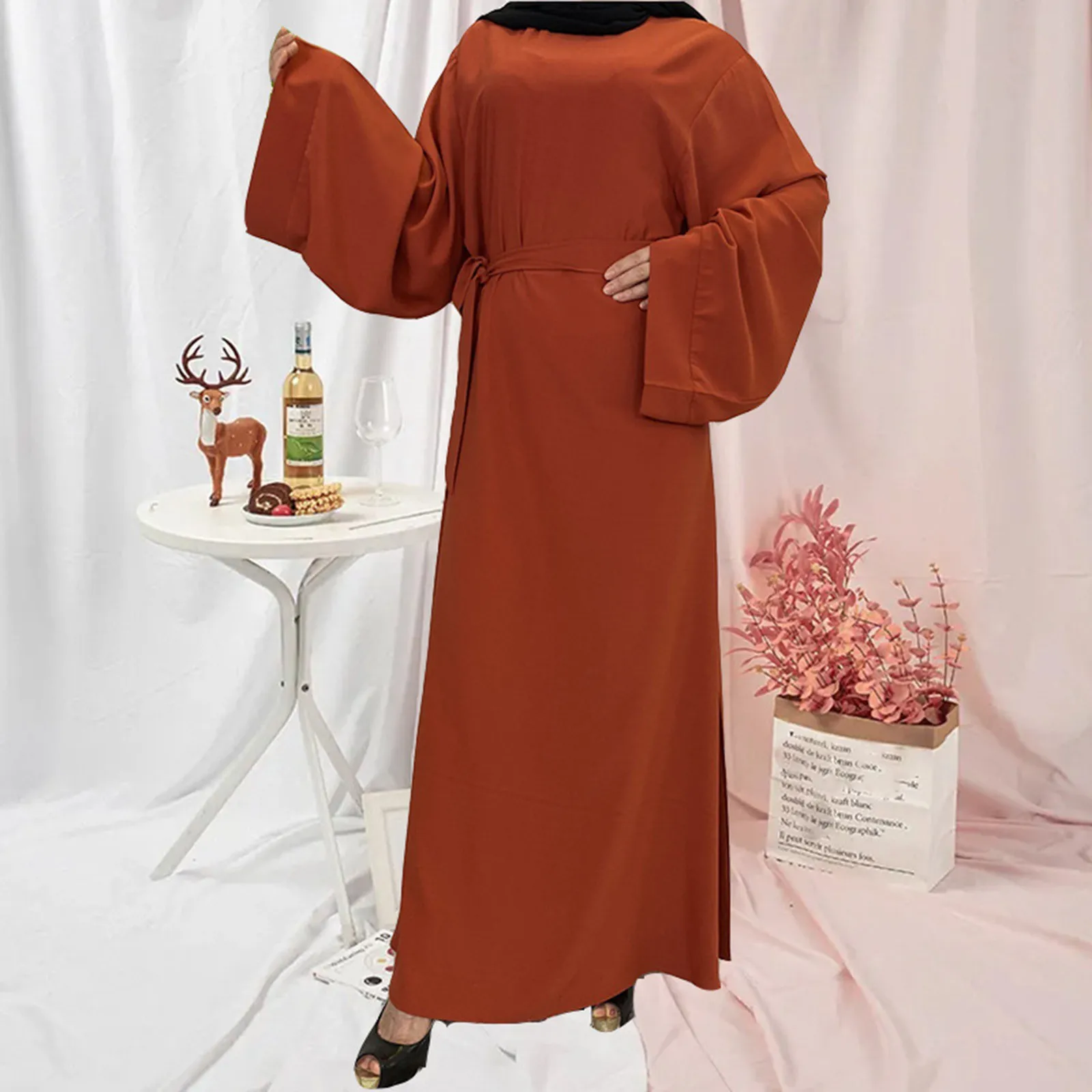 

Muslim Fashion Hijab Dubai Abaya Long Dresses Women With Sashes Islam Clothing Abaya Dresses For Women Musulman Djellaba Eid