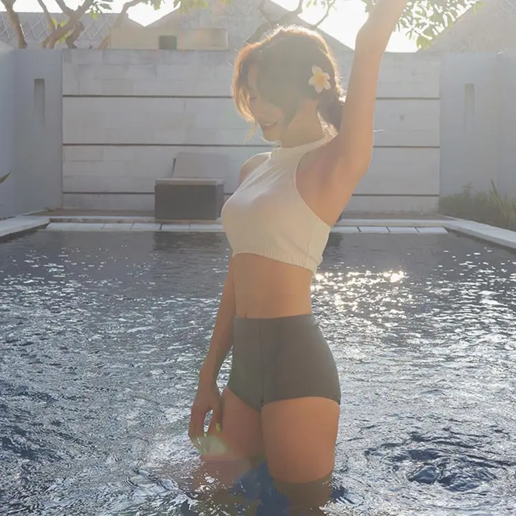 

Новый женский раздельный купальник с высокой талией, консервативный, скрывающий живот, утягивающий, для термальных источников