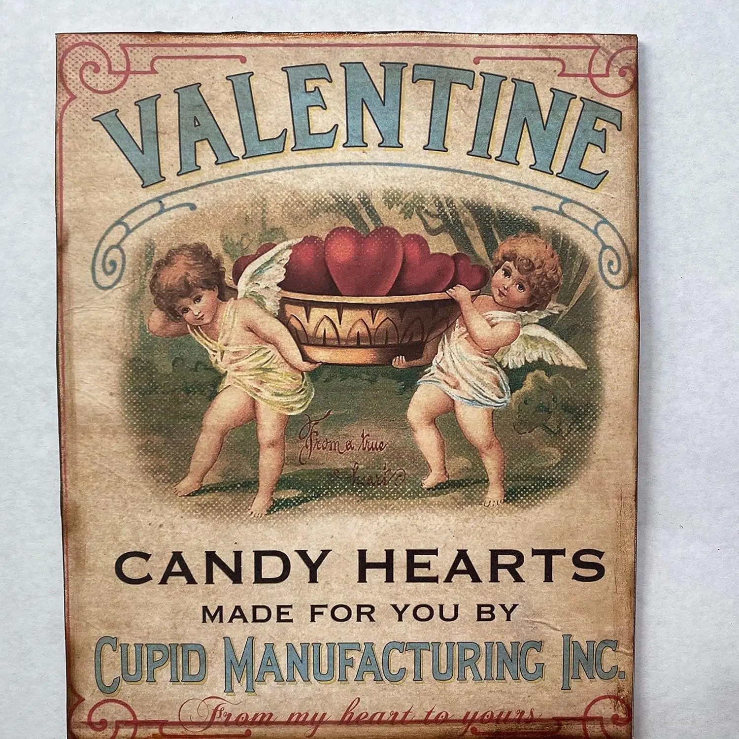 Y1,Primitive Victorian Vintage Style Cupids Heart Valentines Day Sign, Valentine’s Wall Art Home Modern Farmhouse Sign