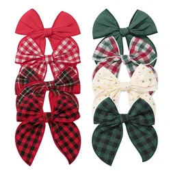 1Pc 5.7 Inch Cheer Bowknot Hairpin Classic Plaid Christmas color Fabric Hair Clips Handmade for Kids Baby Girls Hair Accessories