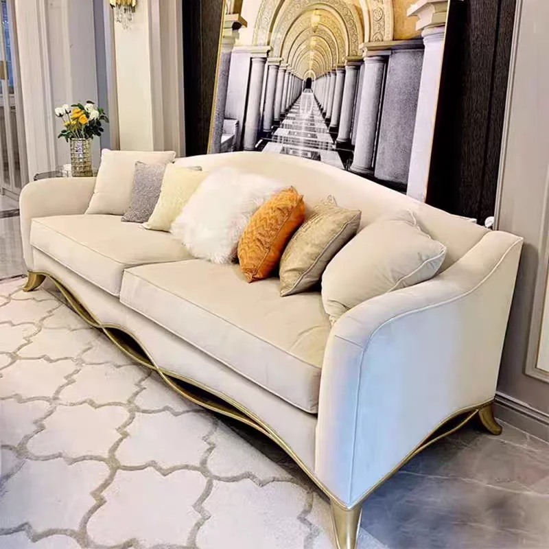 American light luxury solid wood fabric sofa French simple cream style sofa living room three-person sofa coffee table combinati