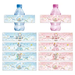 24pcs Pink Blue Elephant Water Bottle Labels Baby Shower Drink Bottle Wrappers for Gender Reveal Newborn Party Supplies