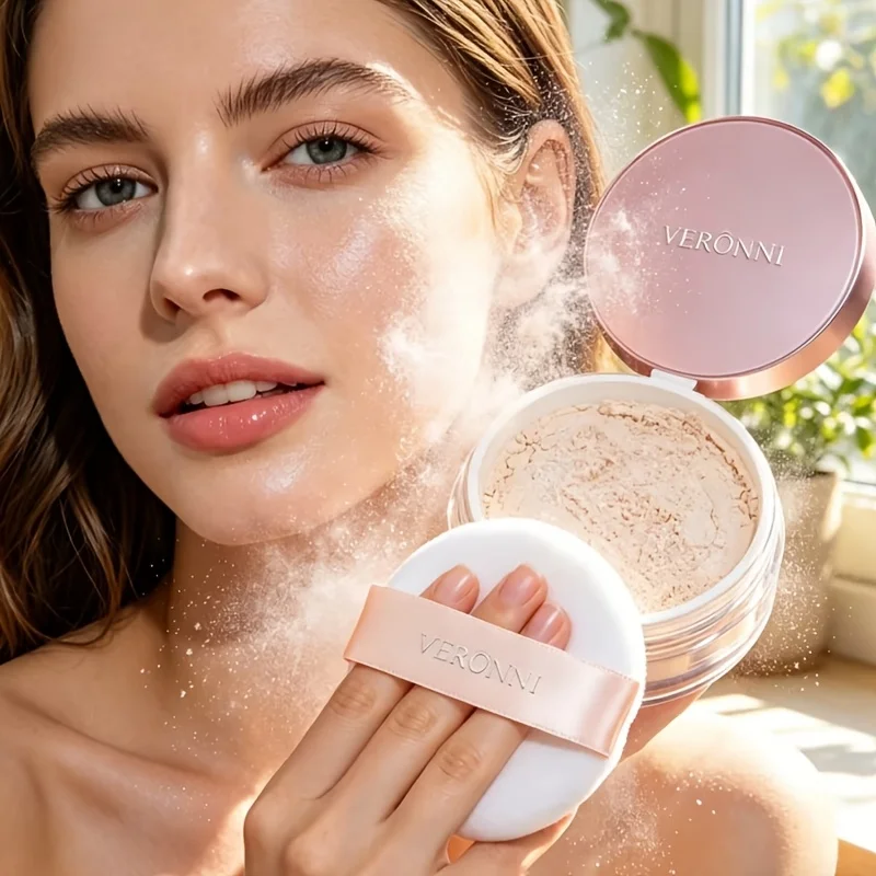 Air Loose Powder With Powder Puff,Matte Oil‑Control Setting Powder,Lightweight Smooth Long Lasting Blurring Pores Natural Makeup
