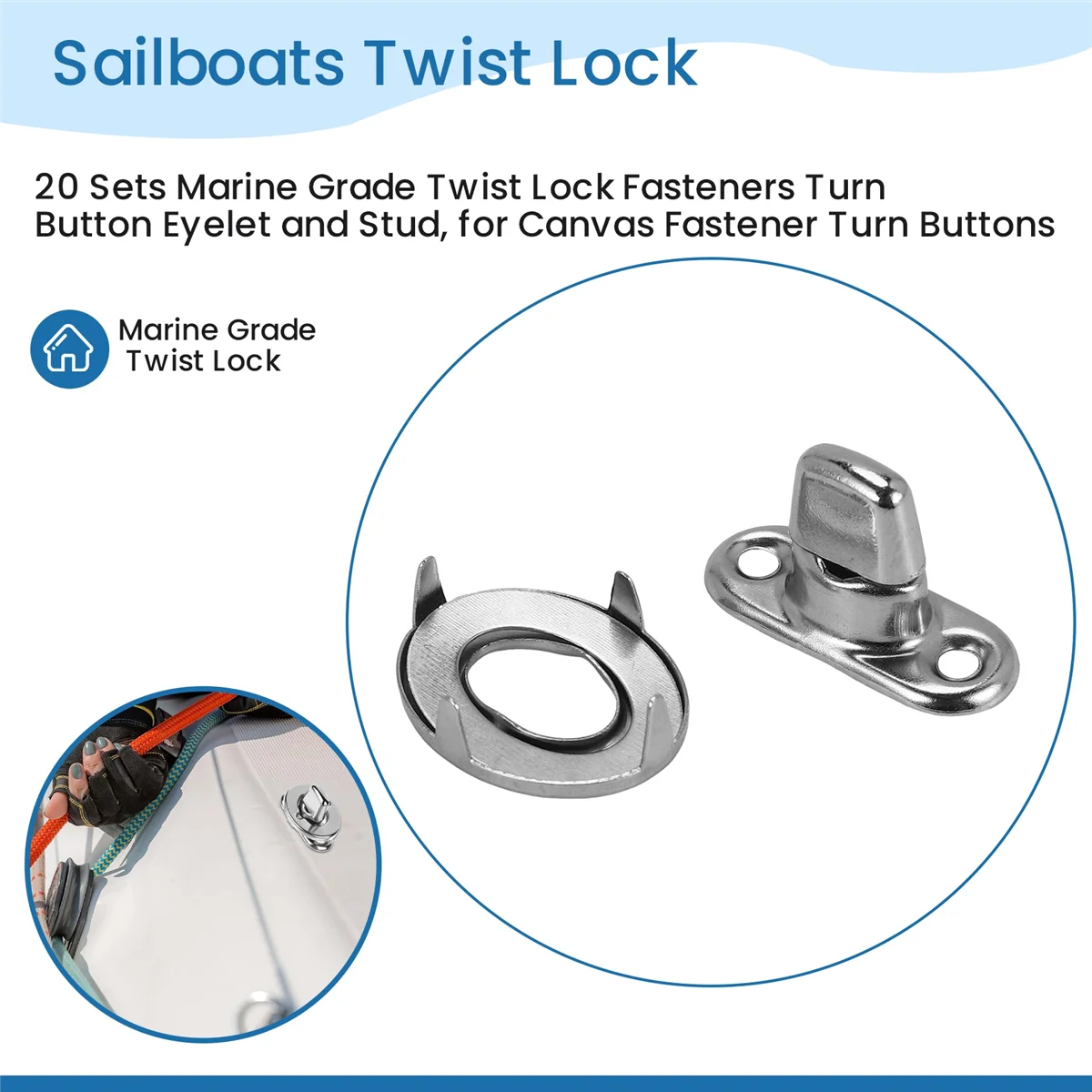 

ABLD 20 Sets Marine Grade Twist Lock Fasteners Turn Button Eyelet and Stud, for Canvas Fastener Turn Buttons
