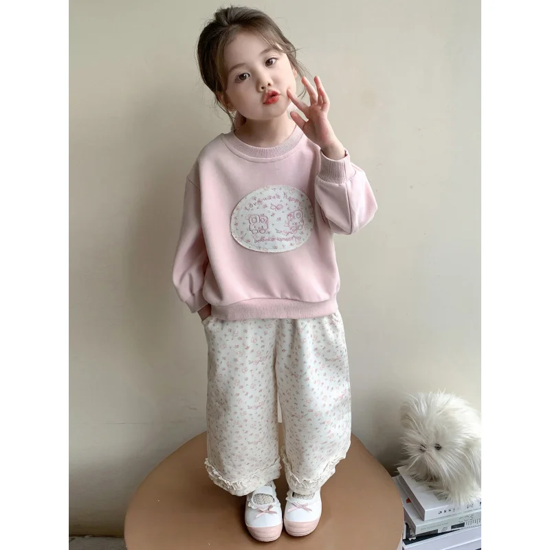 

Girls' Sweatshirt Set for Spring and Autumn2025New Style Children's Fashionable Clothes Girl Baby Straight Pants Two-Piece Set