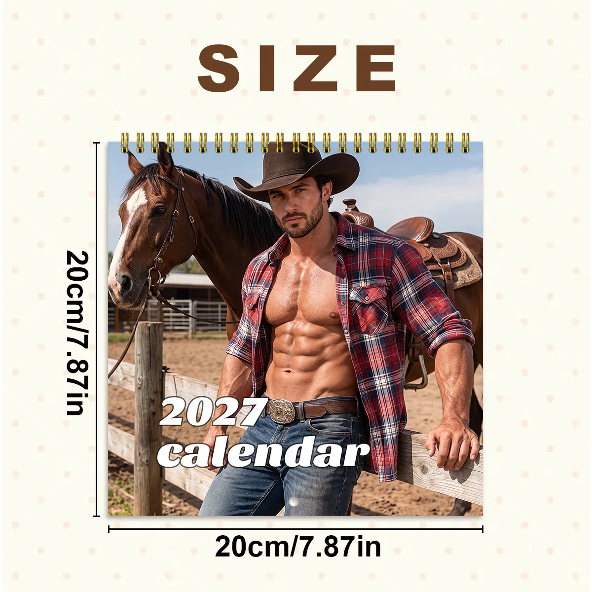 2027 Western Cowboy Wall Calendar Spiral Bound, Handsome Ranch Man Horse Scenery Monthly Planner Home Office Wall Art Decor Gift