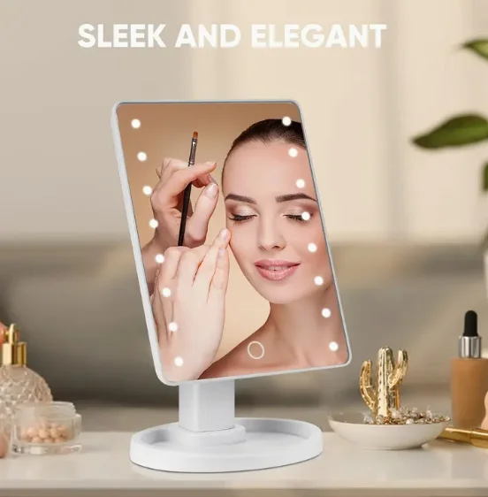 

1 шт., 16 светодиодов, портативное вращающееся зеркало для макияжа, источник питания USB, косметическое зеркало с подсветкой и сенсорным диммером