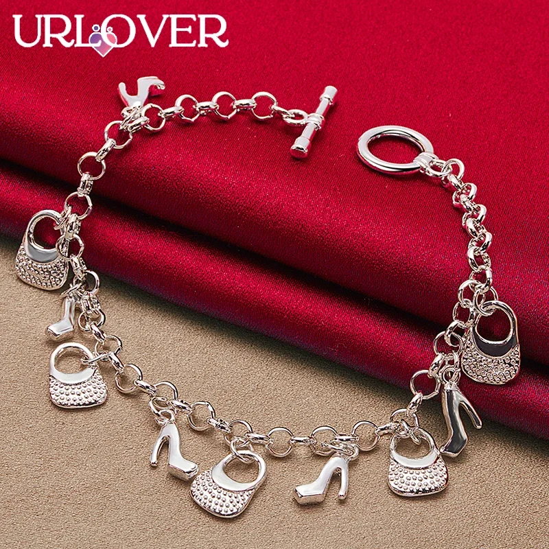 URLOVER 925 Sterling Silver Bracelets Fashion Bag High Heels Bracelet Woman's Party Jewelry Hand Chain Wedding Accessories