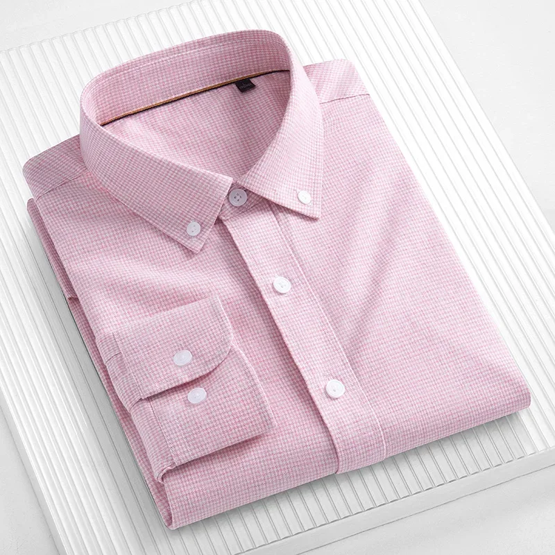 Social Formal Soft Cozy Oxford 100 Cotton Long Sleeve Shirt for Men 4XL Pocket Formal Stripe Plaid Men Shirts Long Sleeve Cotton