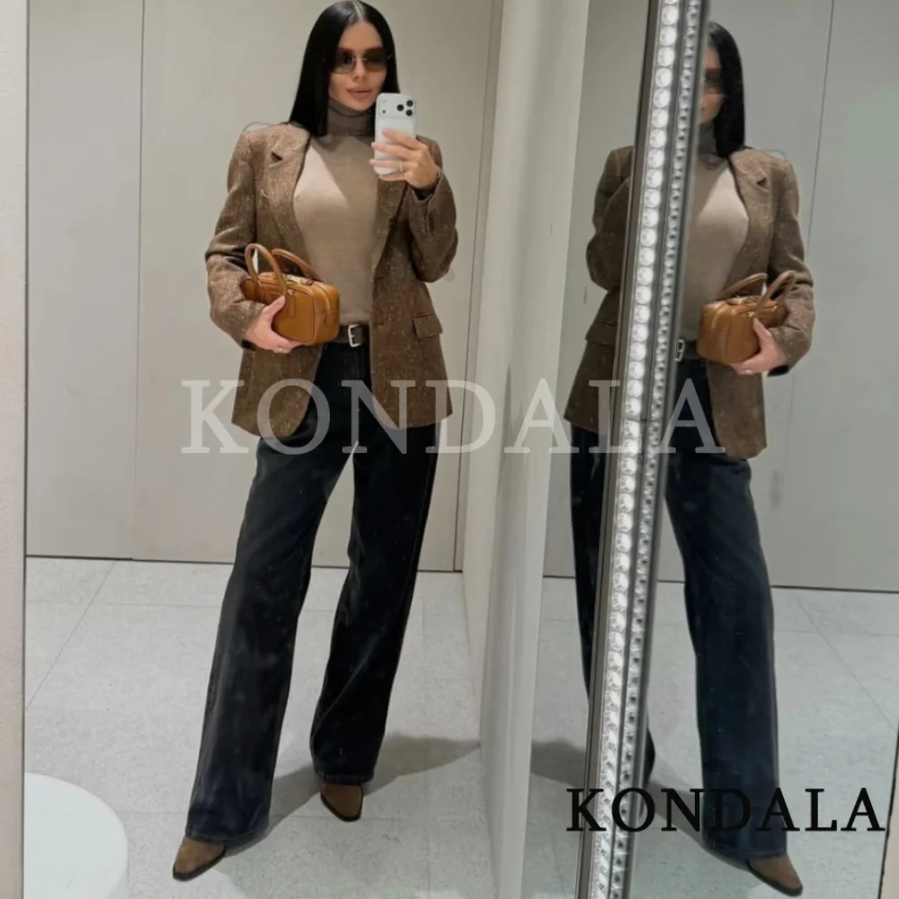KONDALA Women Christmas New Year's Eve Blazer Lapel Buttons Blazers New 2025 Fashion Spring Fall High Street Office Lady Blazers