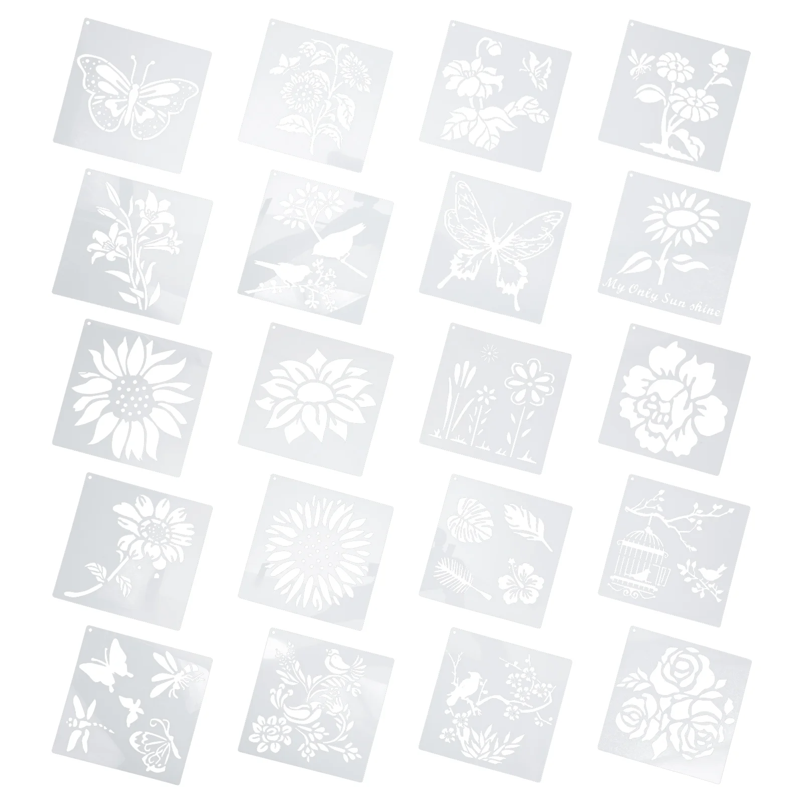 

20 Pcs Painting Engraving Template Drawing Spraying Templates Flower Butterfly Stencils for Handicraft Little Bit Sunflower