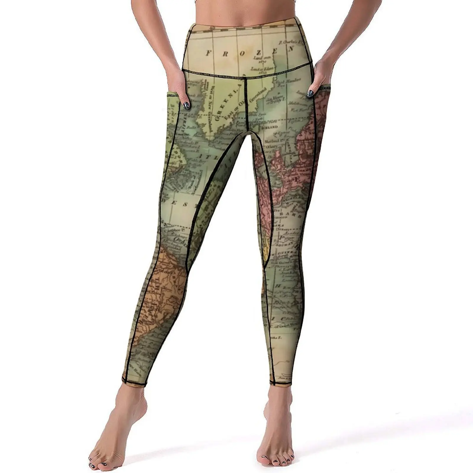 

World Map Yoga Pants Sexy Vintage Map of The World 1811 Design Leggings High Waist Gym Leggins Lady Casual Stretch Sports Tights