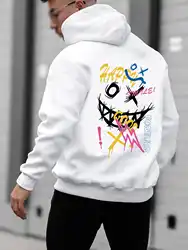 Happy Word Funny Personality Colorful Pattern Hoody Men Pocket Comics Pullover Autumn Soft Streetwear Fashion Hip Hop Clothing