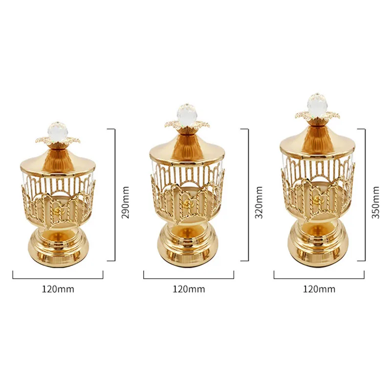 Gold-plated Candy Jar Glass Jewelry Cosmetic Cotton Swab Box Candle Holder Hollow Metal Nuts Fruit Storage Jar Home Decoration