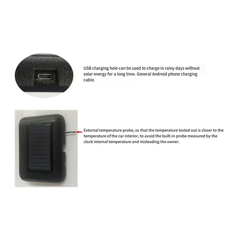 

Unusual Car Solar Powered Clock, 24 Hour High-Precision Electronic Watch Automatic Brightness Adjustment Thermometer Durable Eas