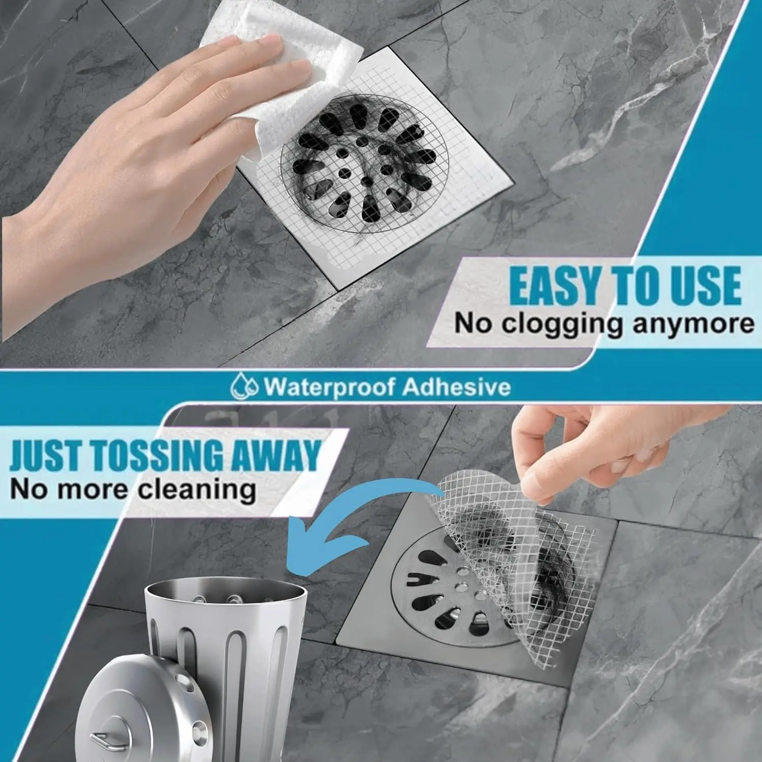 35 Pack Disposable Shower Drain Hair Catcher Mesh Peel Stick Strainers Prevent Clogs Waterproof Adhesive Covers Shower Bathtub view 4