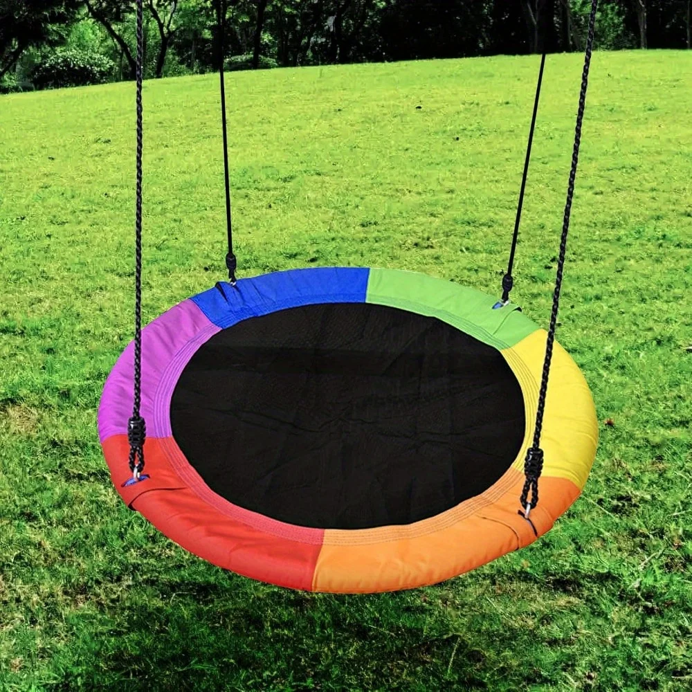 Altalena per piattino da 40 pollici per bambini all'aperto, grande altalena rotonda con 2 cinghie per appendere, altalena per albero per cortile e parco giochi