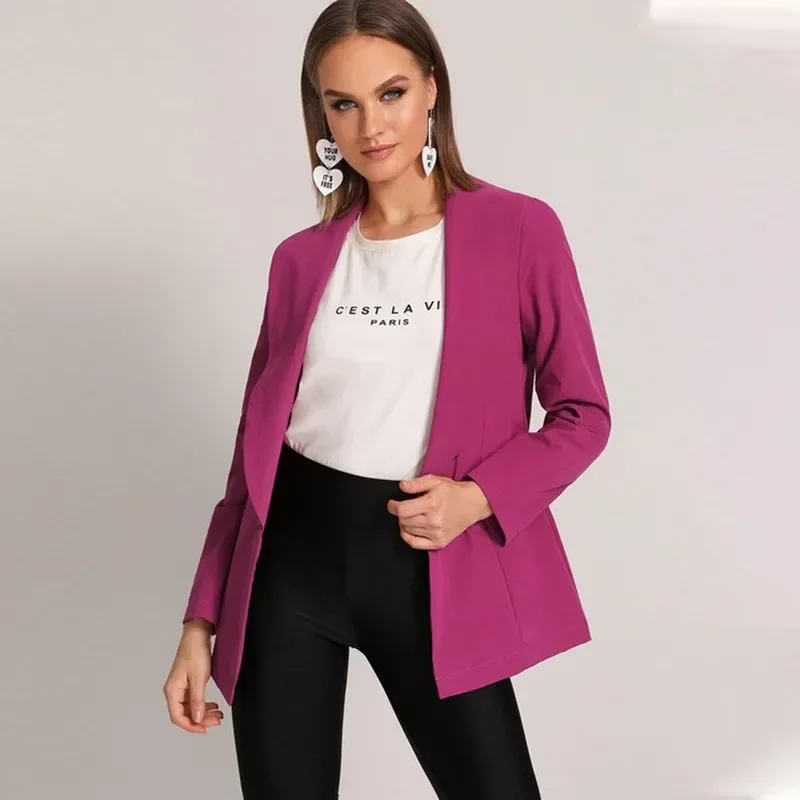 Blazer de escritório de peito único feminino, casacos elegantes de trabalho, ternos casuais, cor monocromática, primavera e outono, 2023