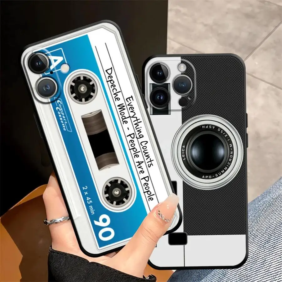 Case for iPhone 15 16 14 Plus 7 8 17Air XR XS Max 13 12 11 17 Pro Max Black Soft Phone Cover Retro M9 Camera