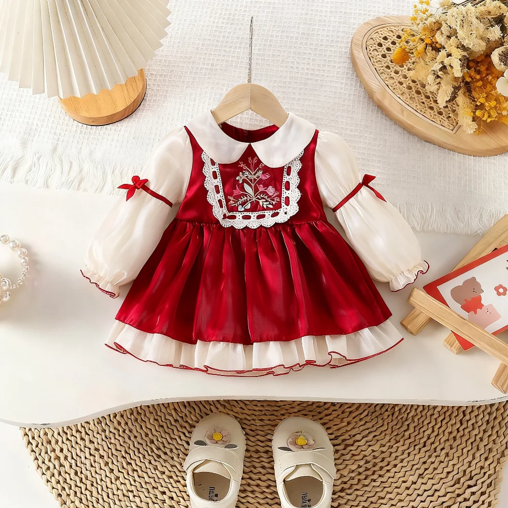 

Baby Girl Dresses Spring/Fall Bow Floral Print Long-Sleeve Girls' Dress Adorable Lolita Baby Dress Baby Girl Clothes