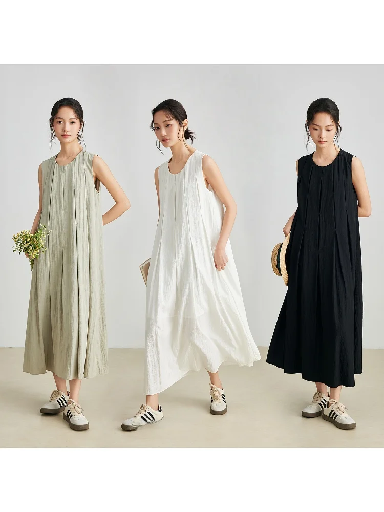

Faionable Svel Midi Dr Women's Summer New Loose Versatile Midi Skirt Commute Simple Sle Pleated Loose Waist Gel ...