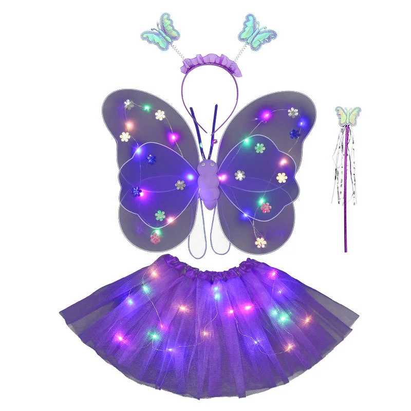 Luminous Fairy Wing 2-8 Years Kids Birthday Party Christmas Girl Dance Costume Colorful Princess Butterfly Costume Glowing Elf