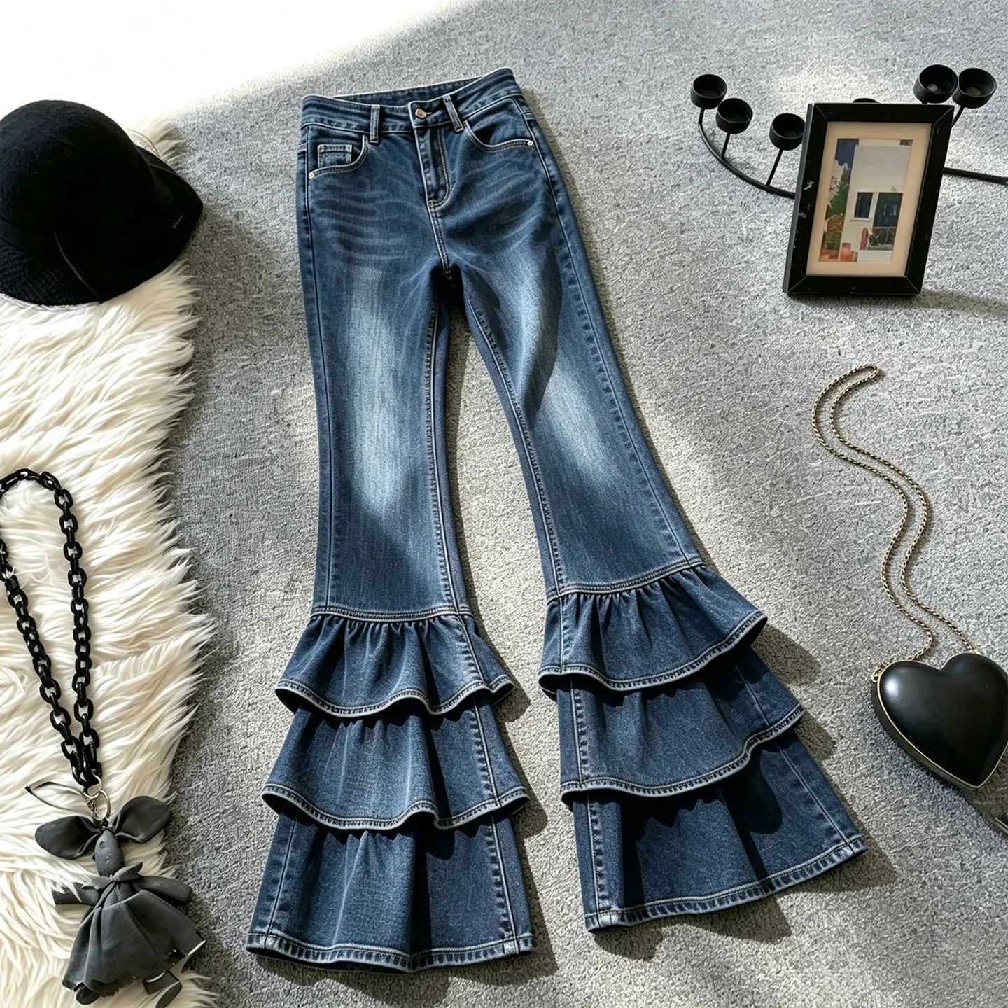 Lotus Leaf Slim-fitting and Thin Jeans Autumn New Women's High-waisted Jeans Pants