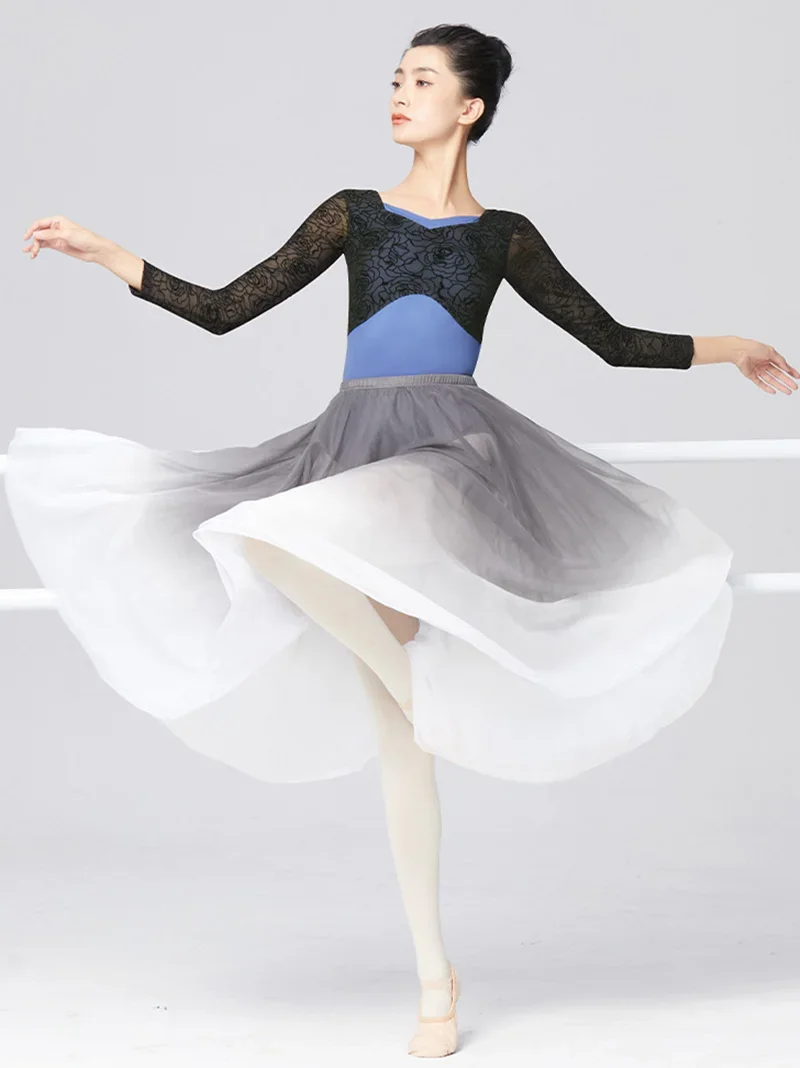 Women Ballerina Dance Wear Girls Gymnastics Leotard Classical Dancewear Mesh Print Patchwork Adult Backless Ballet Bodysuit