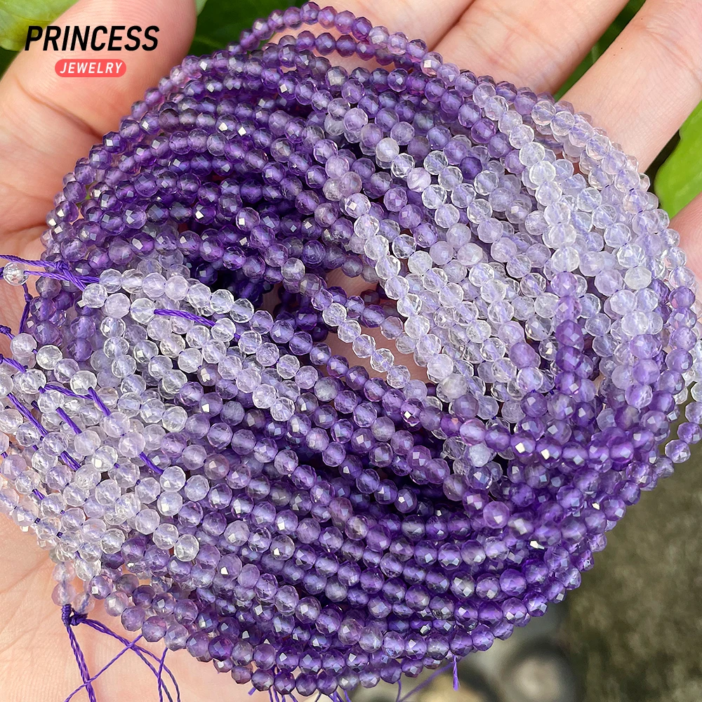 A++ Natural Gradient Amethyst 3mm Faceted Beads Loose Crystal Seed Beads for Jewelry Making Bracelet Wholesale DIY Accessories