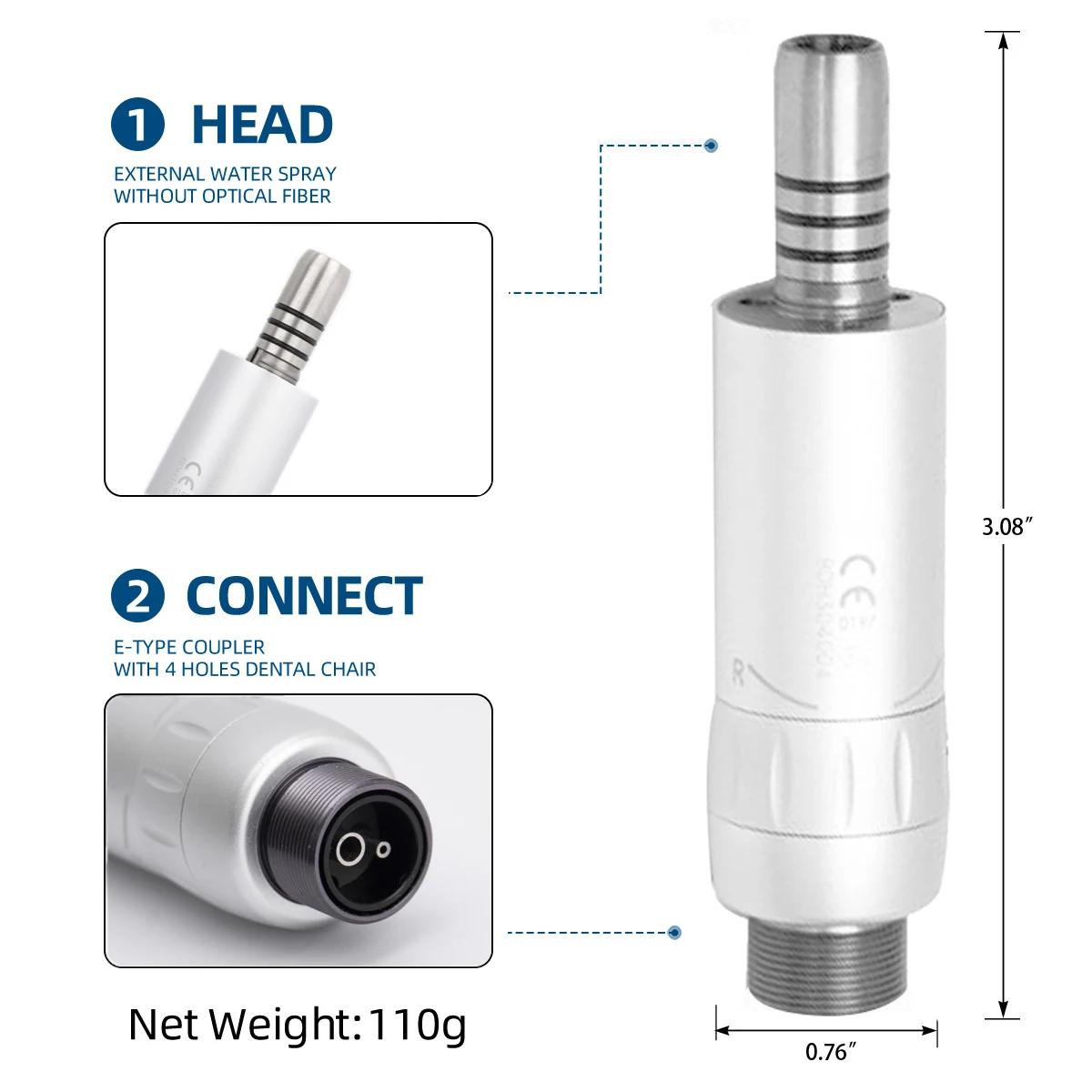 Dental Low Speed Handpiece Kit Air Turbine Straight Contra Angle Push Button Air Motor Inner Water Spray 2/4Holes