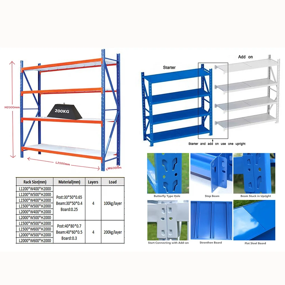 Industrial stacking heavy duty long span shelving estanteria storage metal shelf rack for warehouse