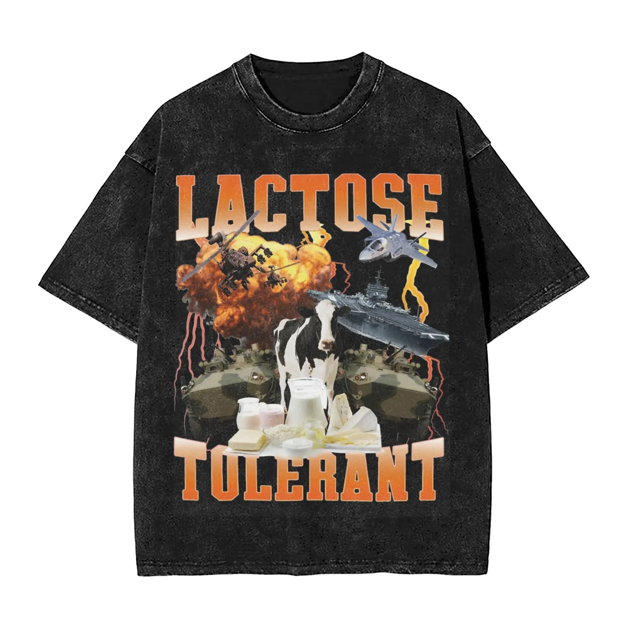 

Lactose Tolerant Meme Sarcastic Trendy Washed T Shirt Streetwear Hip Hop T-Shirt Tees Tops for Men Women Cotton Harajuku