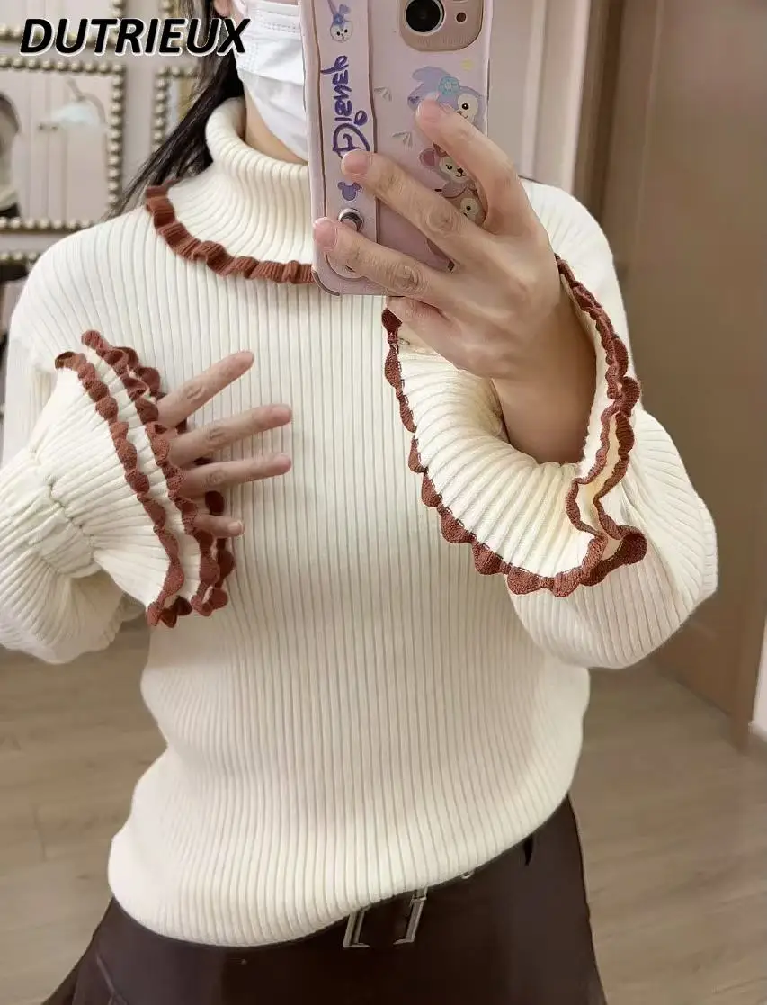 Autumn and Winter New Versatile Solid Color Knitted Sweater Cute Sweet Exquisite Pullover Sweaters Fashion Casual Knitting Shirt