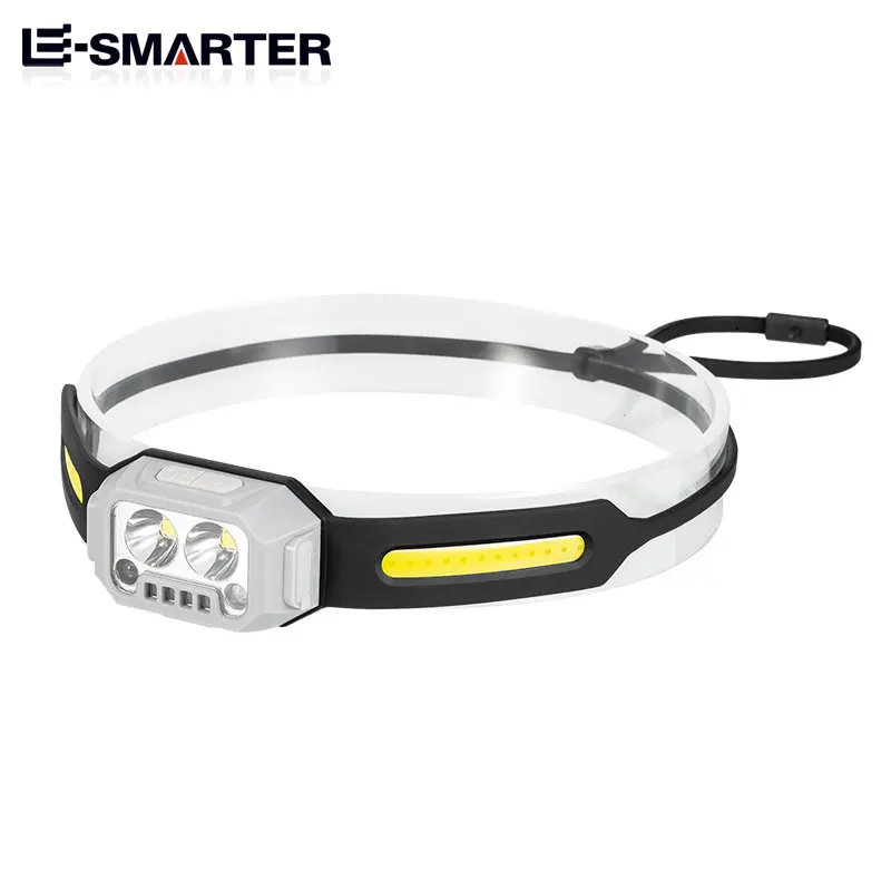 Super Bright COB LED Headlamp com sensor de movimento IR Lâmpada de silicone impermeável Luz de indução com bateria