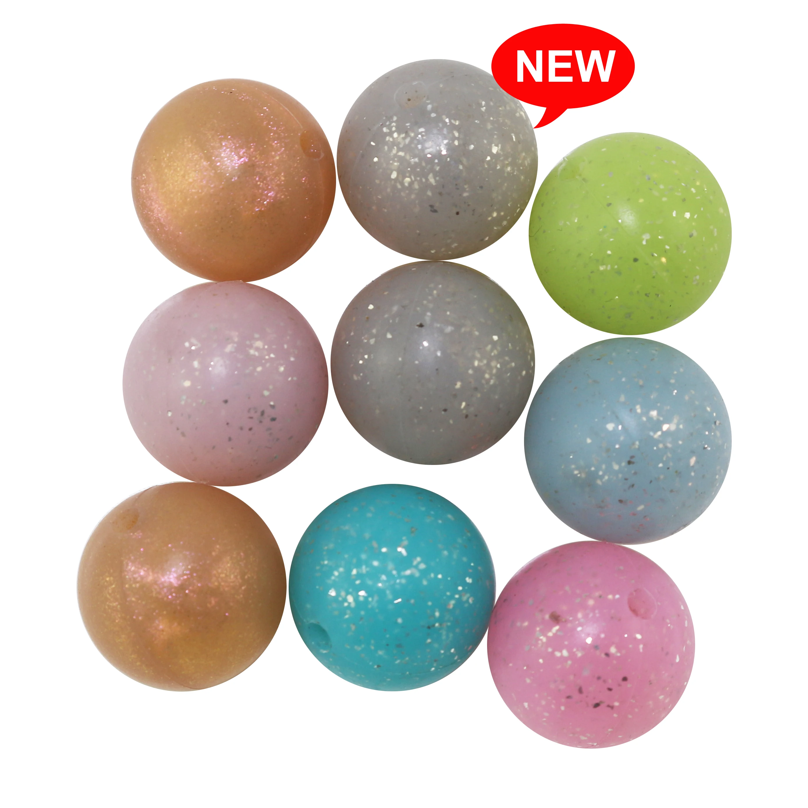 2024 Spring 100pcs 15mm Glitter Silicone Beads Round BPA Free Teething Infant Chewable Dummy Necklace Pacifier Toy Accessories