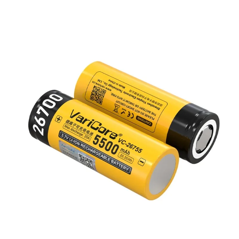3.7V 26700 5500mAh 20A High Discharge Rechargeable Lithium Battery For Flashlight Camping Lamp Bicycle Light Power Supply