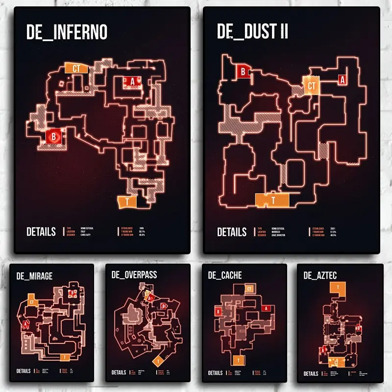 Csgo Maps First Person Shooter Game Wall Art Decor  Canvas Print Poster Picture for Living Room Home Decoration