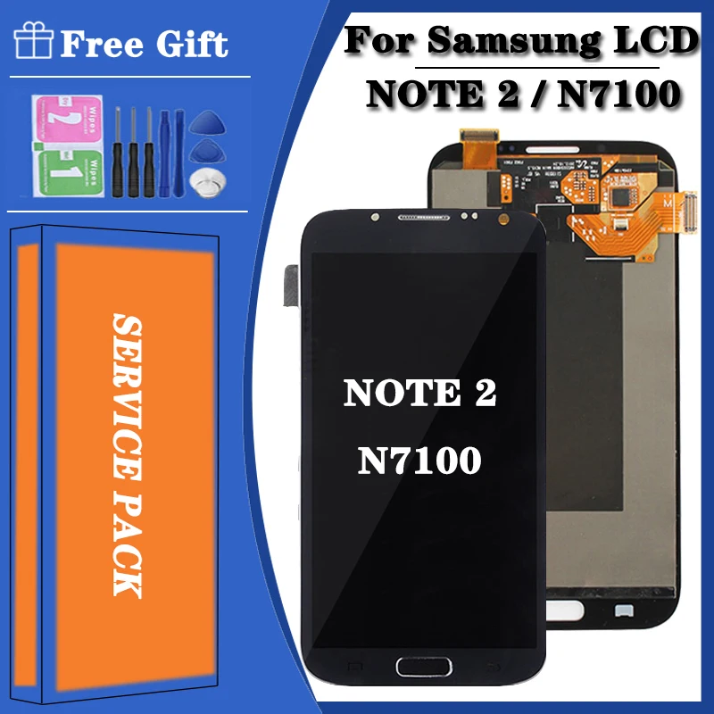 New For Samsung  Note II 2 N7100 LCD Display Touch Screen Digitizer Assembly For Samsung Note2 N7105 LCD Replacement Parts