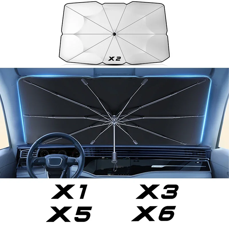 Car Windshield Sun Shade Blocks, UV Ray Reflector Umbrella, For BMW X5 E70 F15 G05 X1 F48 X3 F25 X6 E71 X2 F39 X4 F26 X7 G07