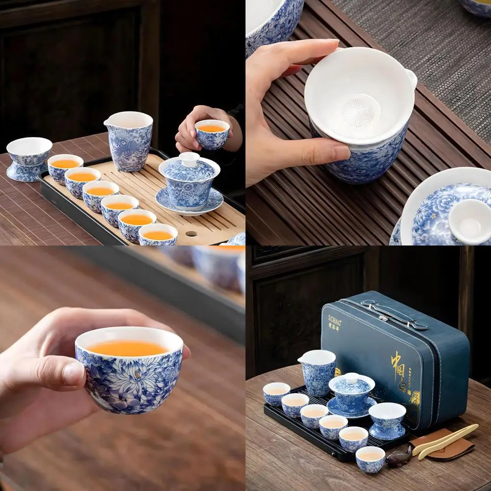 

Portable Adult Gongfu Tea Set, 14-Piece Asian Gaiwan with Yangzhi Jade, Travel Teaware for Home, Outdoor, Office Use