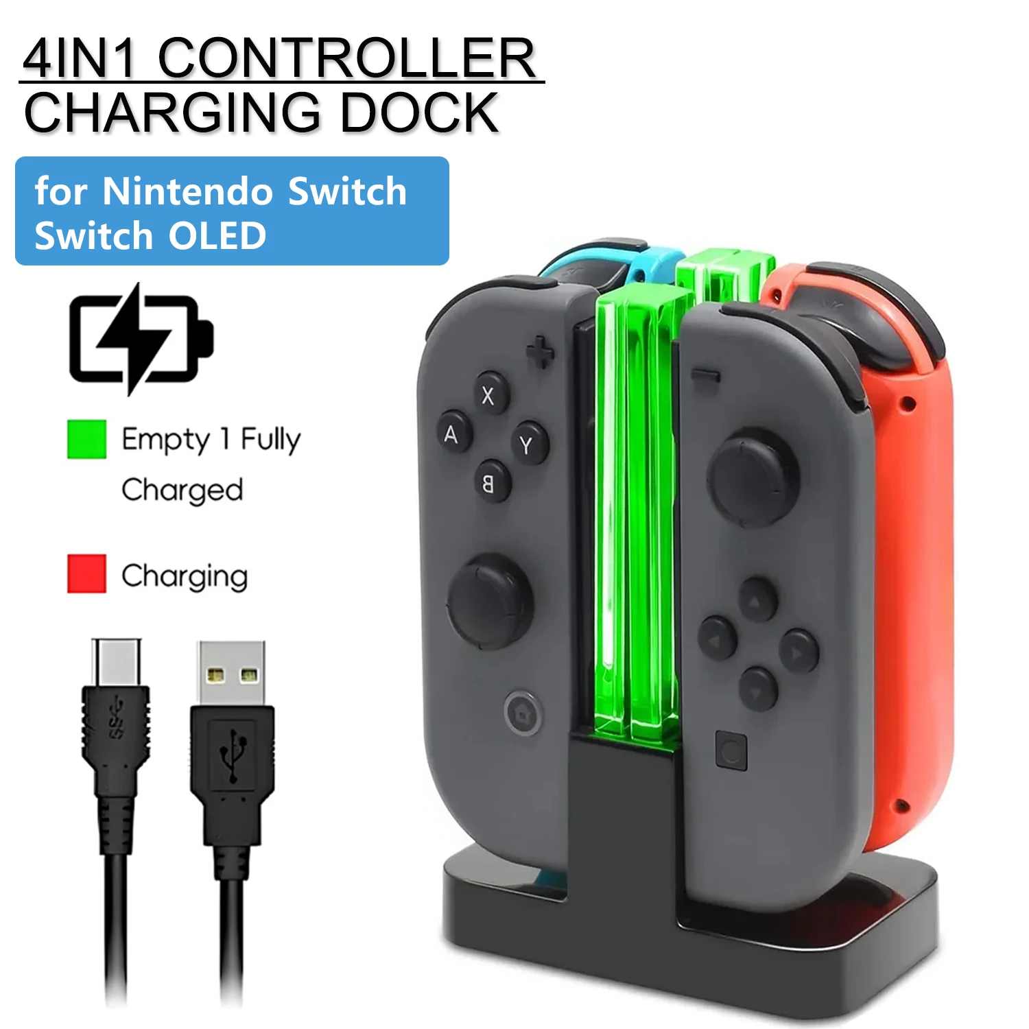 4 In 1 LED Charger Stand Dock Station Indicater for NS Switch NS for Joy-Con Controller Stand Holder Charging Dock Station