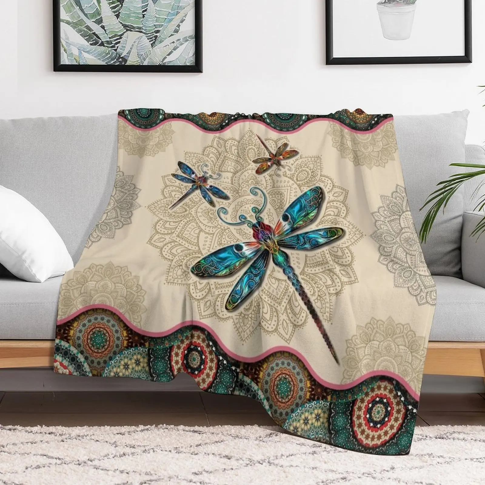 

Dragonfly Vintage Mandala Throw Blanket Flannel Fabric heavy to sleep Decorative Throw Blankets halloween Baby sofa bed Blankets