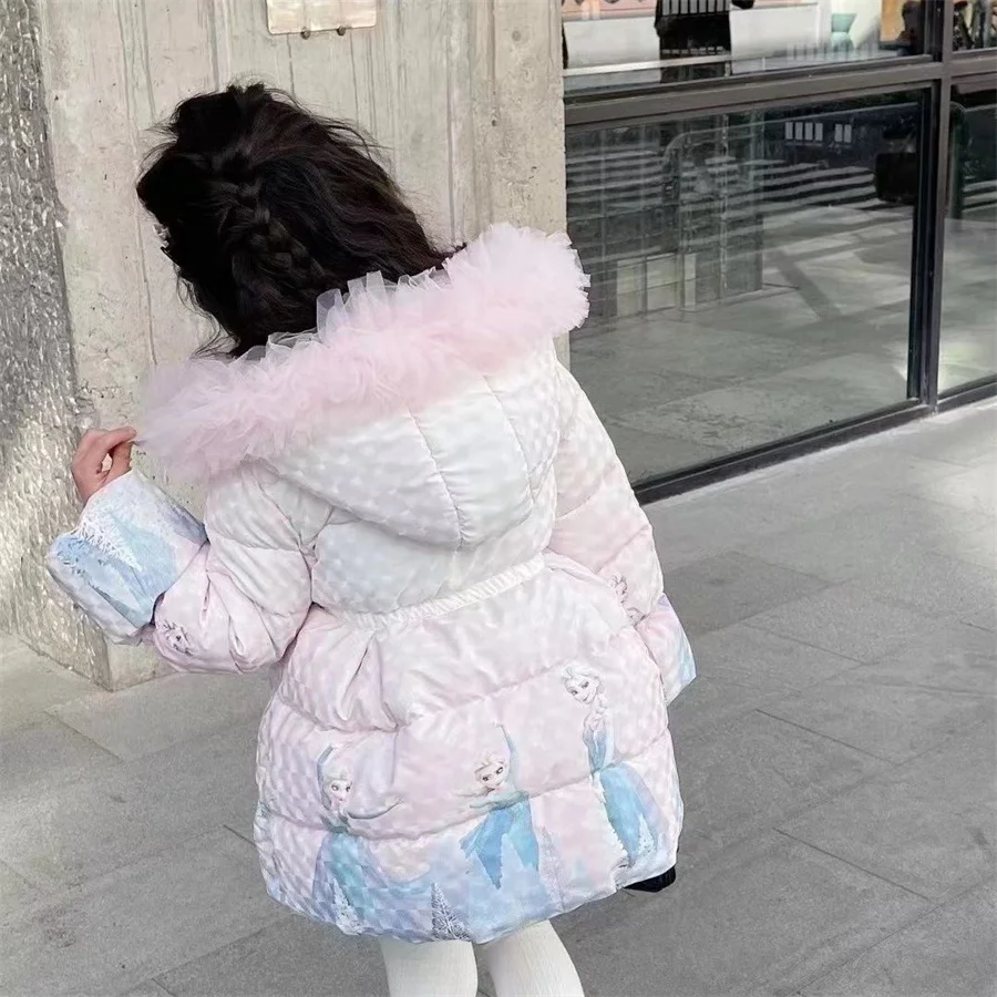 2024 New Girls Down Jacket Cute cartoon  Winter Warm Fashion Parka Coat Hooded Zipper Girls Outerwear 5-12 Years Kids Clothes