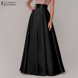 ZANZEA Bohemian Women gonne lunghe in raso di seta cotone solido elegante prendisole allentato Femme elastico in vita abiti Casual oversize